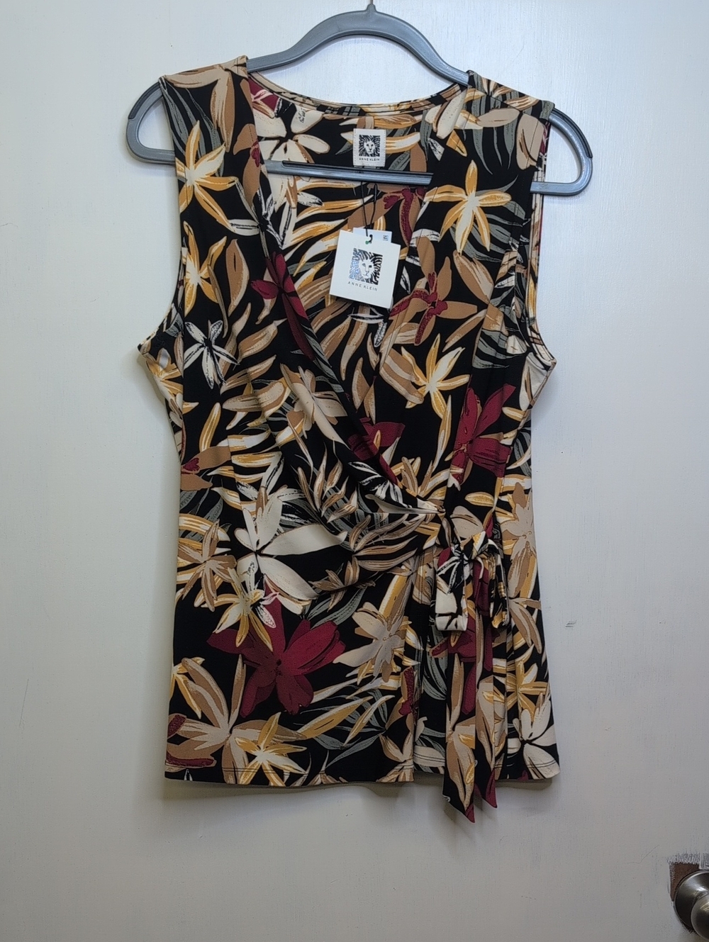 Anne Klein Black Floral Wrap Camisole with Mustard & Burgundy